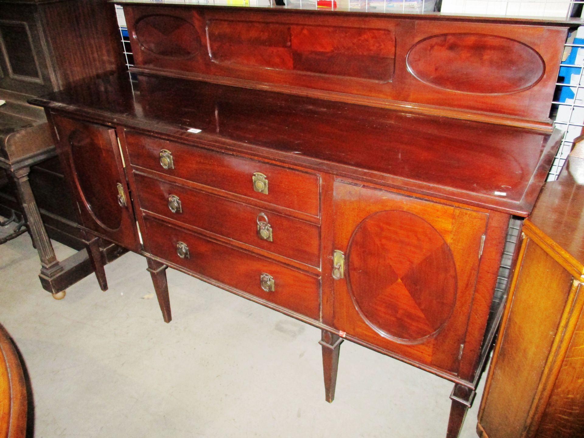 A mahogany 2 door 3 drawer sideboard with back 175cm