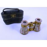 A pair of Lemaire Fabt Paris Opera glasses with Mother of pearl inlay with leather case