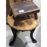 A stool with cast metal base and a small oak stool (4)