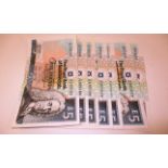 7 RBS Five Pound Notes EF or better 1988 with consecutive number