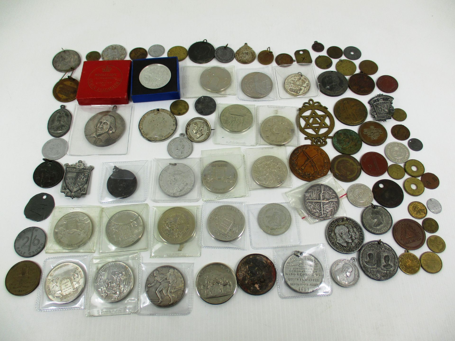 Contents to box - various commemorative medals, badges,