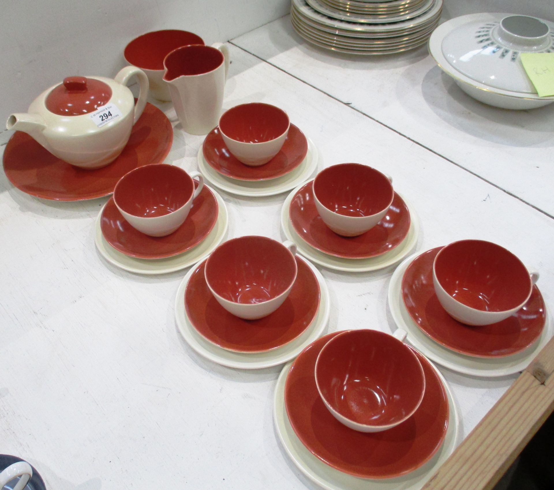 22 x piece Poole twin tone tea set in Red Indian and magnolia colours (#C95)