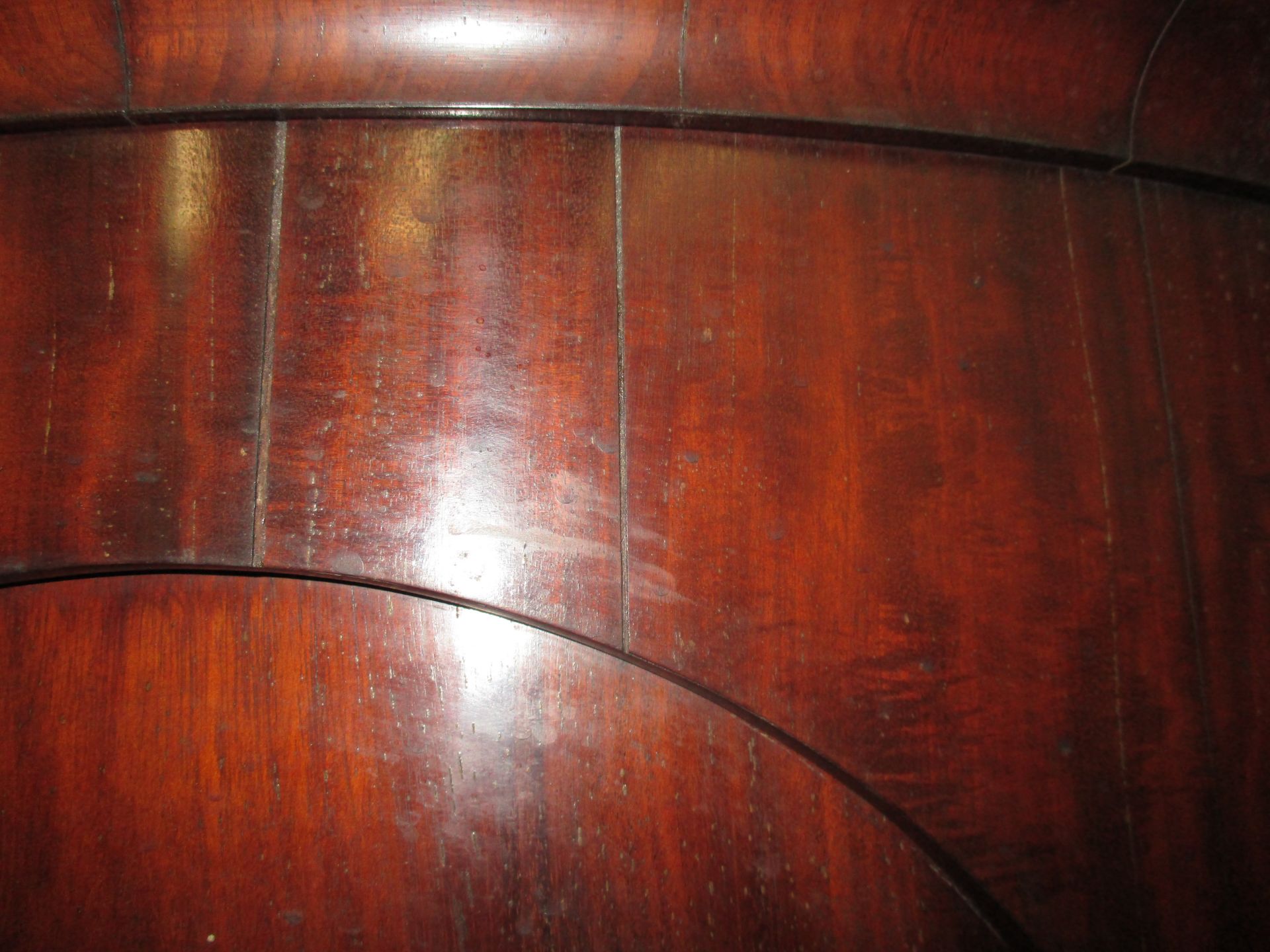 An unusual pair of Victorian curved mahogany corner wardrobes with damages each approx 80cm x 214cm - Image 22 of 25