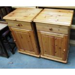 2 pine single door single drawer bedside cabinets