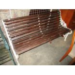 A white metal framed garden bench 160cm - damage to one leg and arm