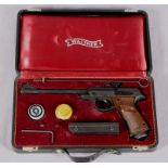 Walther LP53 target pistol in presentation case with barrel weight, pull through instruction book,