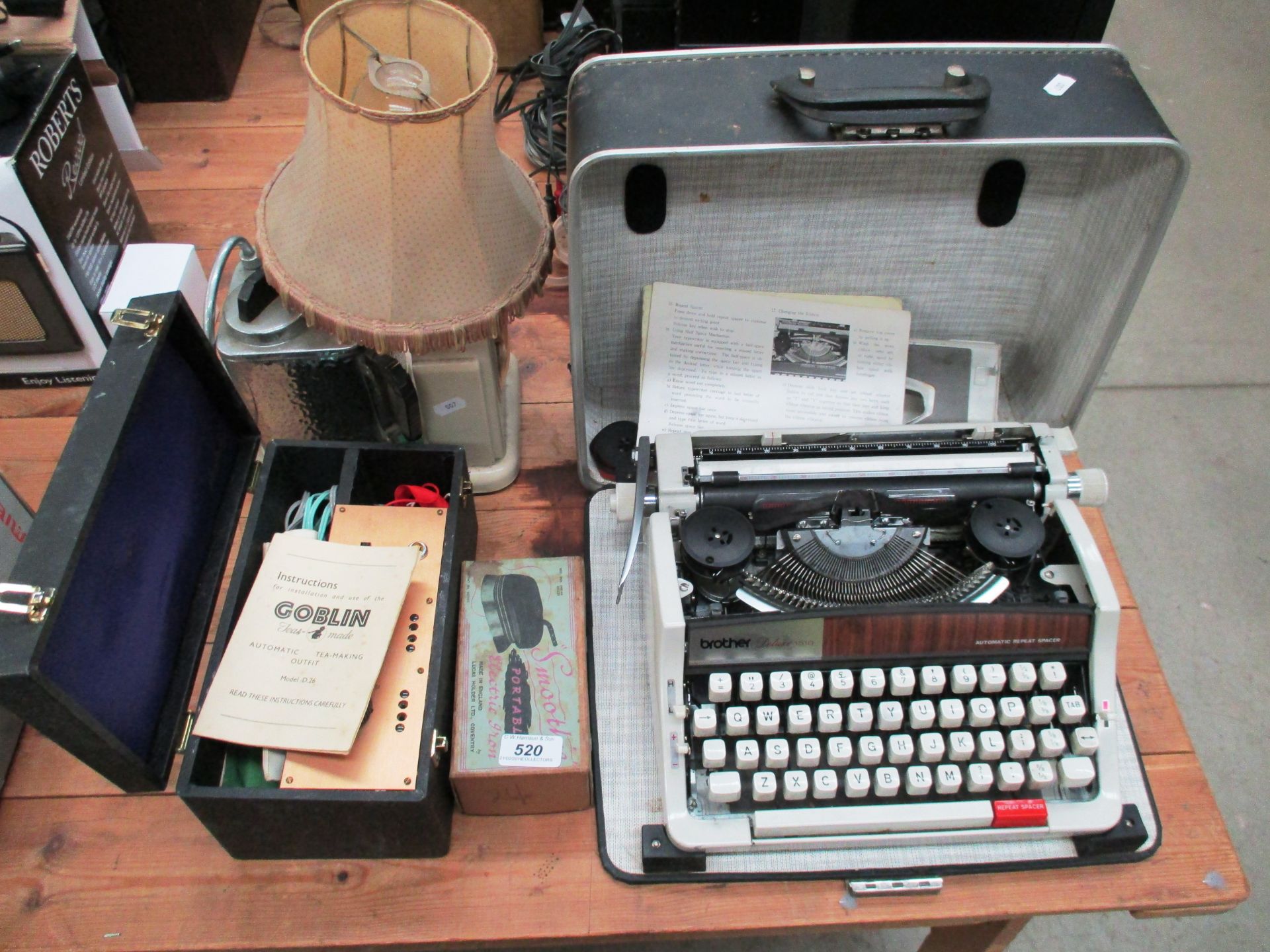A Brother Deluxe 1510 manual typewriter, a Goblin teasmade,