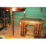 An oak nest of 3 coffee tables and an oak half moon hall table (2)