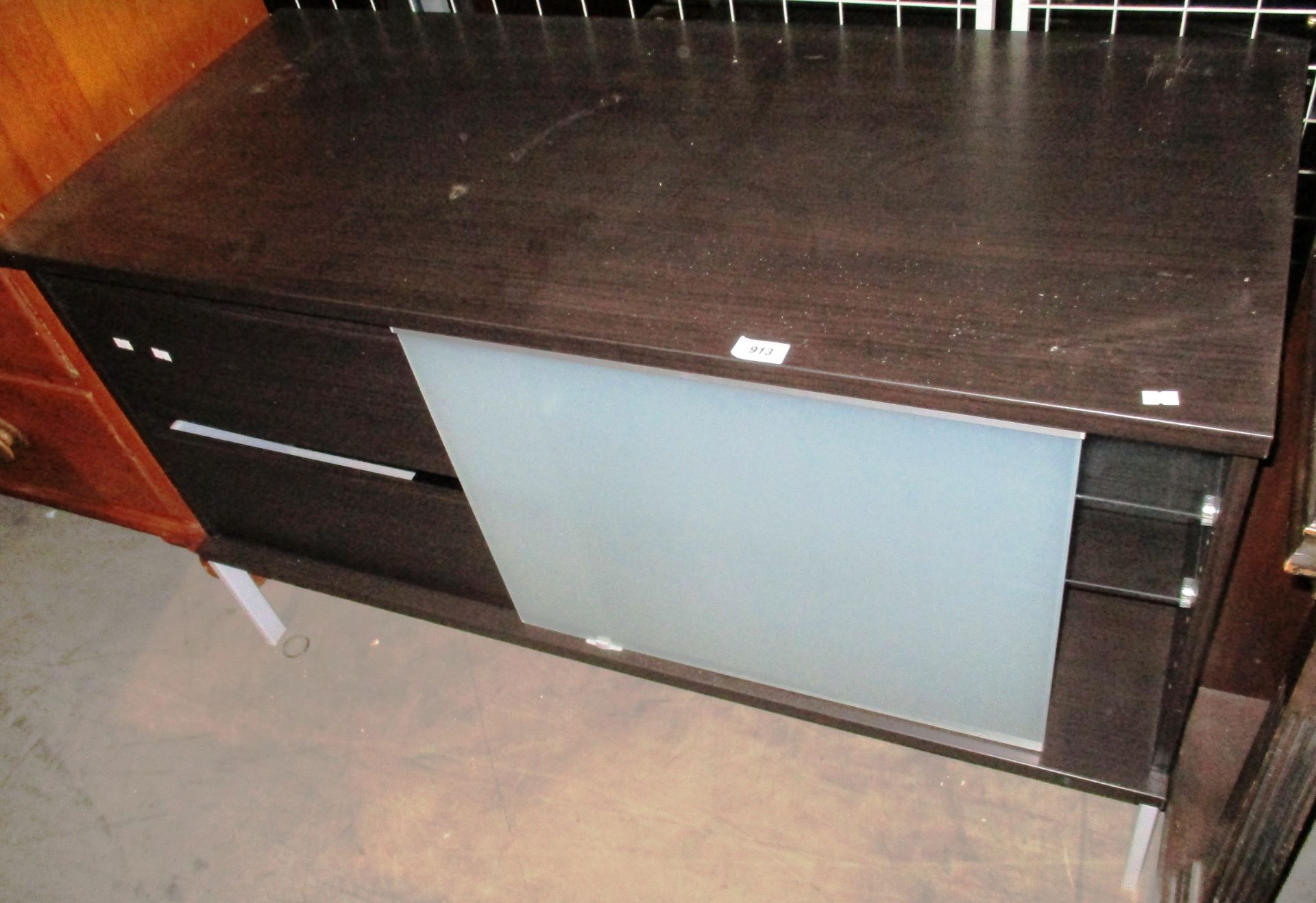A modern dark wood finish 2 drawer,