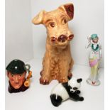 A large Sylvac pottery Scottie dog [#1380], Royal Doulton "The Sleuth" character jug [D6635],