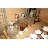 8 x assorted glass decanters and two spare glass stoppers