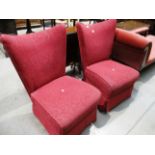 A pair of Deco style lounge chairs re-upholstered in pink patterned material