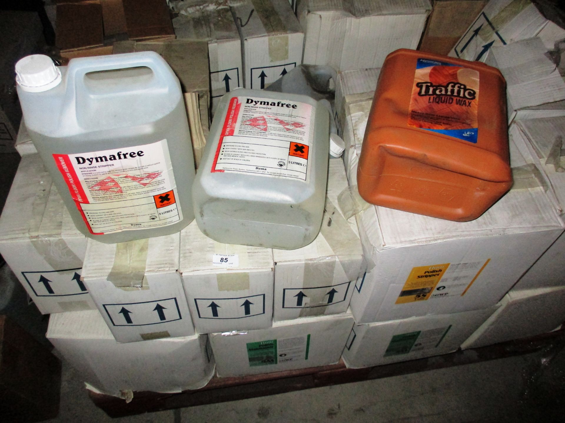 Contents to pallet - 5 litre tubs of Dymafree non rinse stripper,