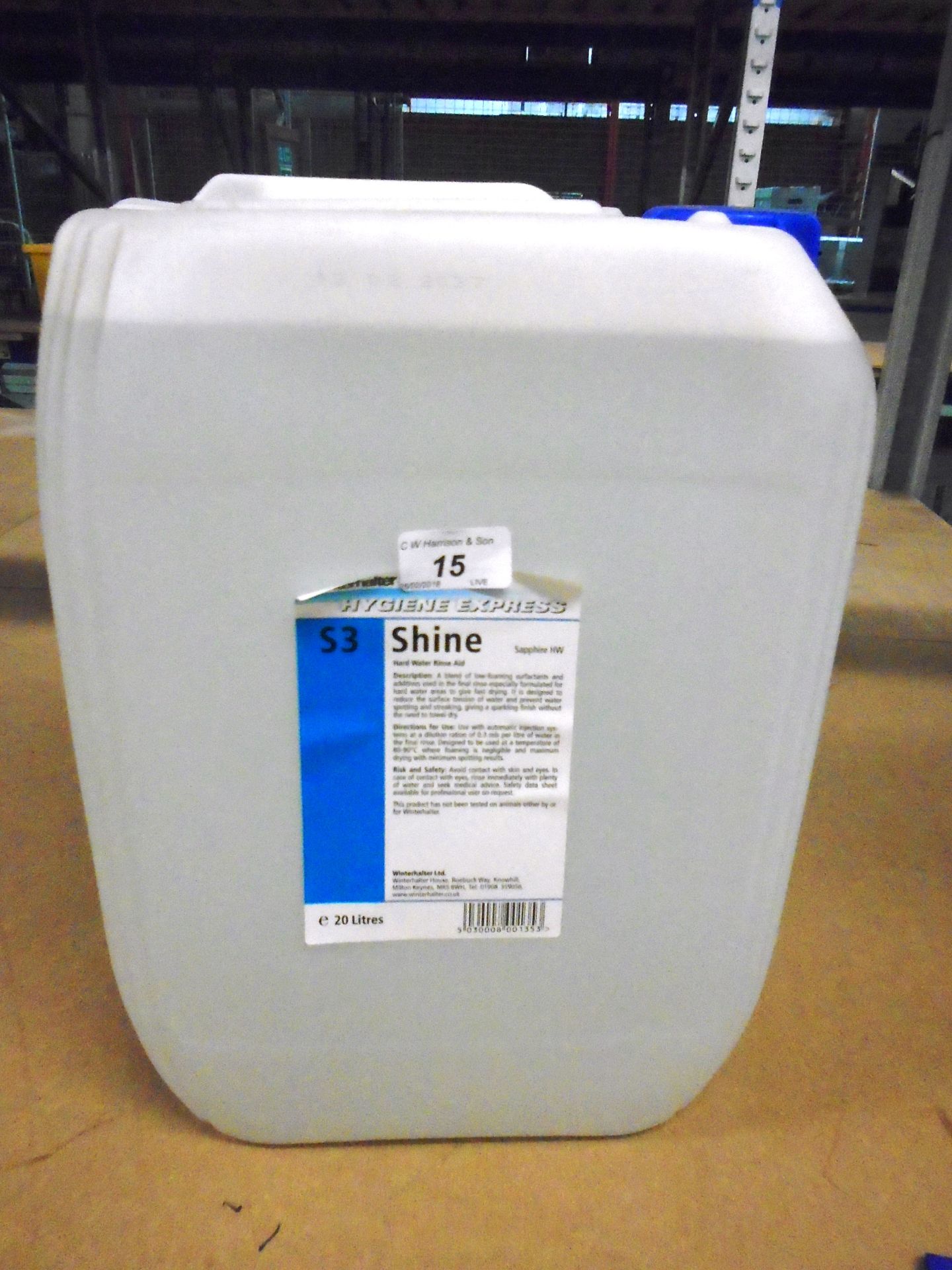 10 x 20 litre tubs of Winterhalter Hygiene Express shine hard water rinse aid