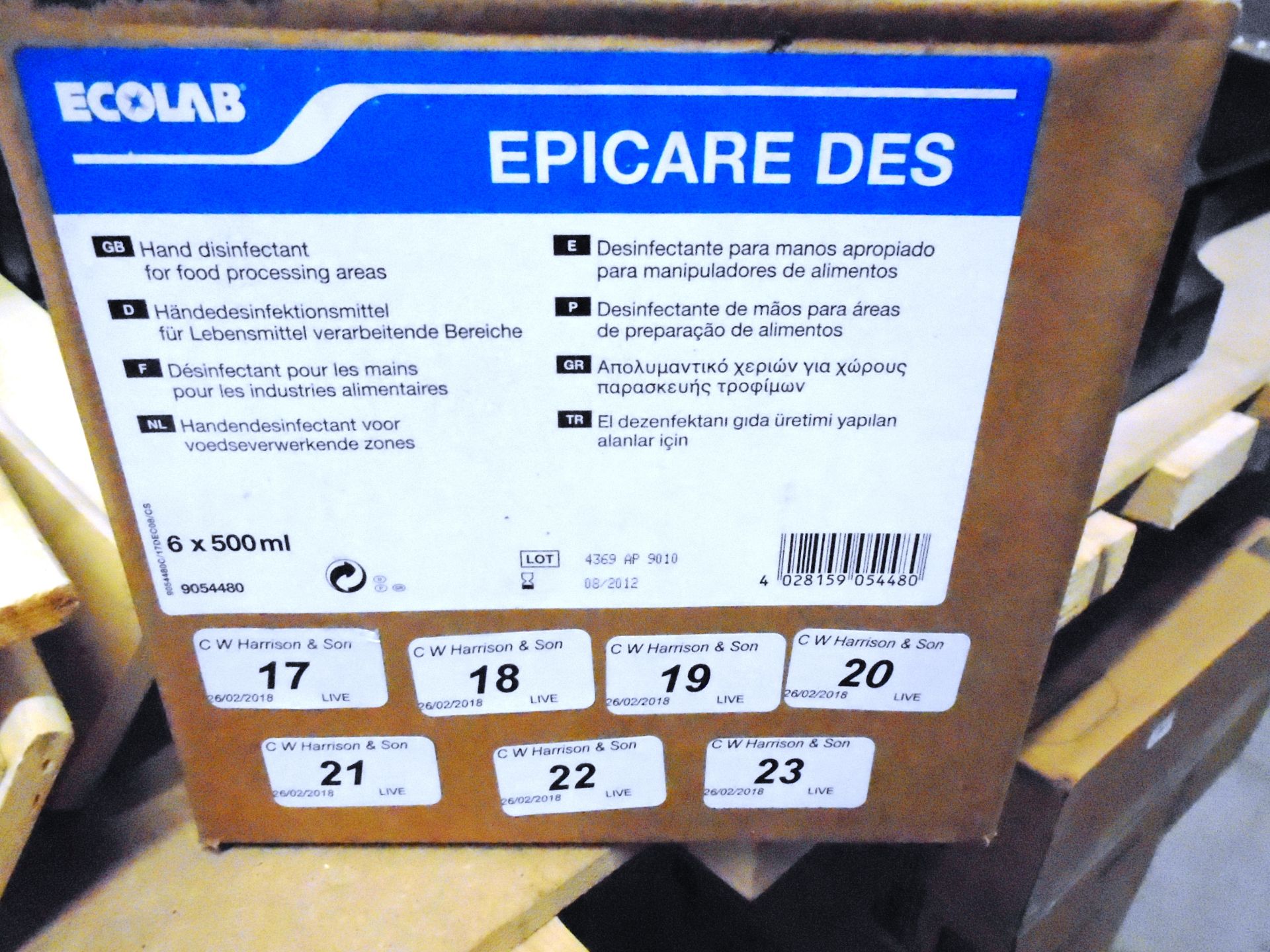 120 x Ecolab hand disinfectant for food processing areas (20 x outer boxes)