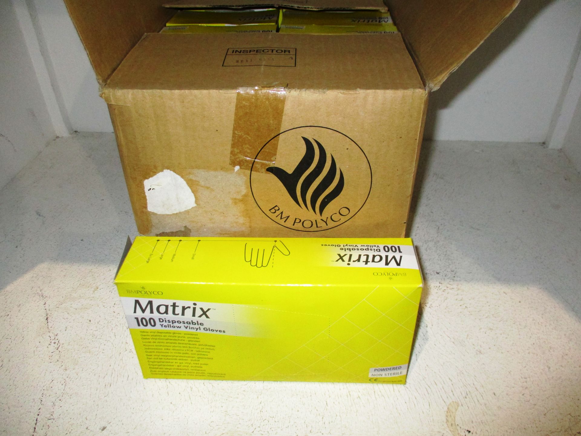 1000 x BM Polyco Matrix disposable yellow vinyl gloves size XL (1 outer box)