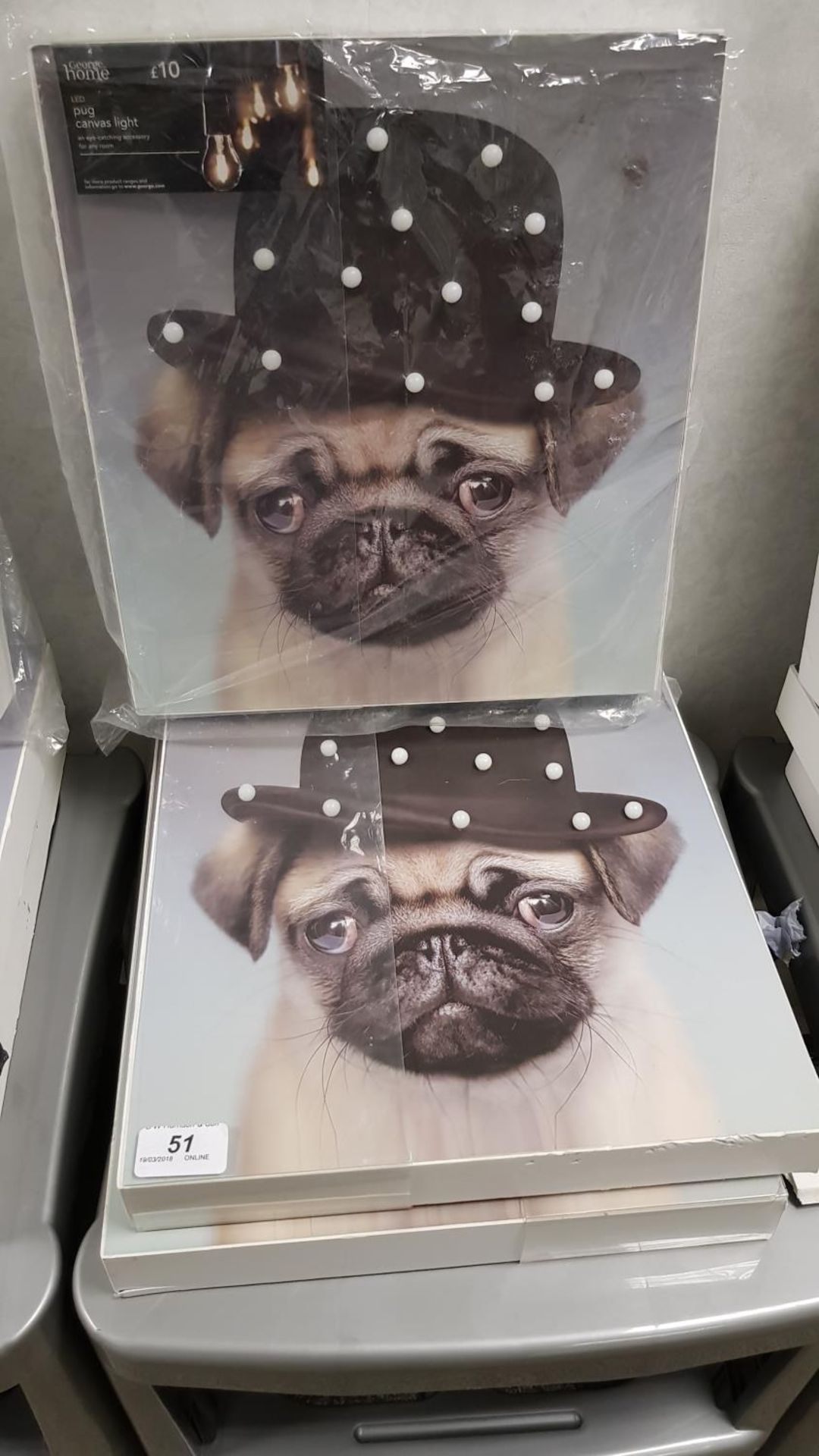 (3x) Pug Canvas Light Wall Art