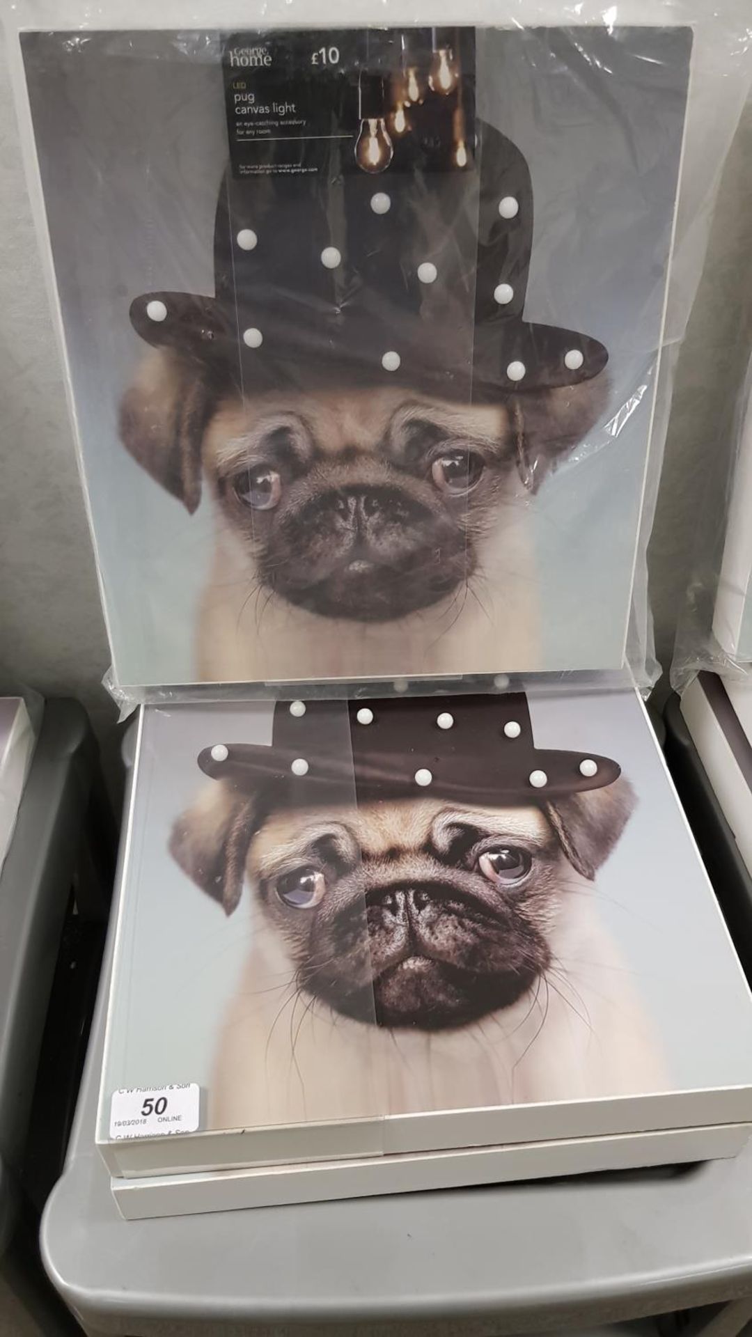 (3x) Pug Canvas Light Wall Art