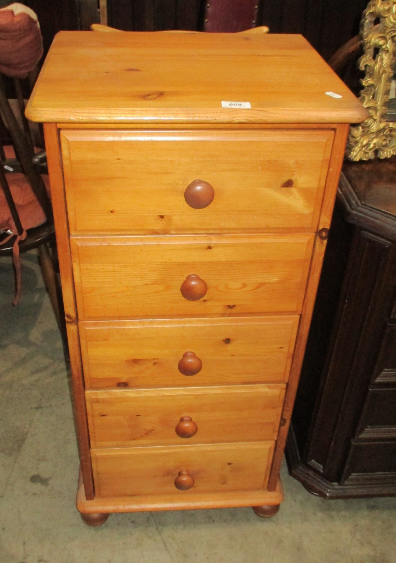 Pine tall 5 drawer chest of drawers