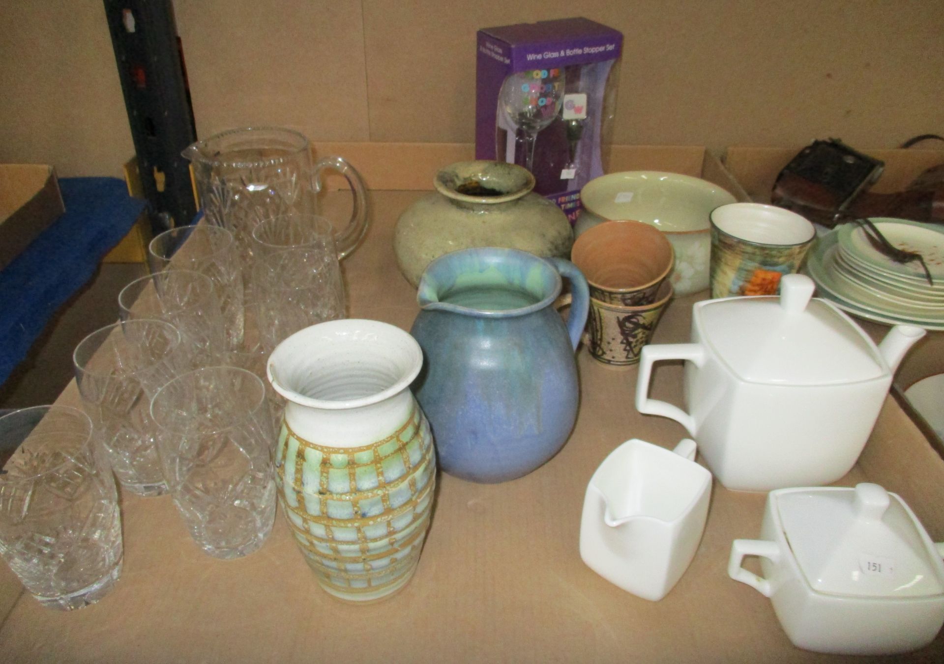 A Denby "Daybreak" bowl, an Upchurch Studio pottery jug,