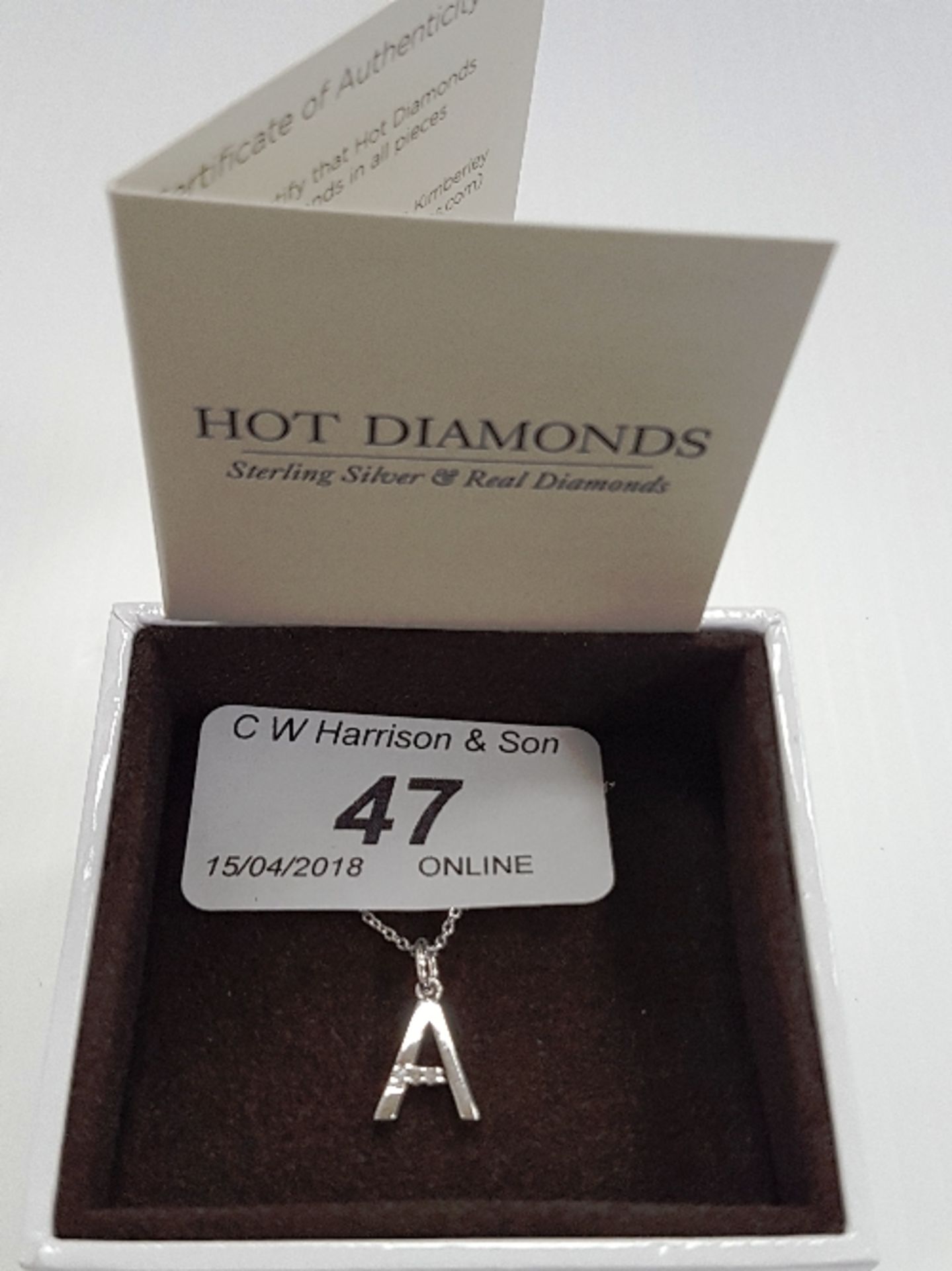 Hot Diamonds sterling silver necklace and letter 'A' pendant with diamond RRP £35 (boxed)