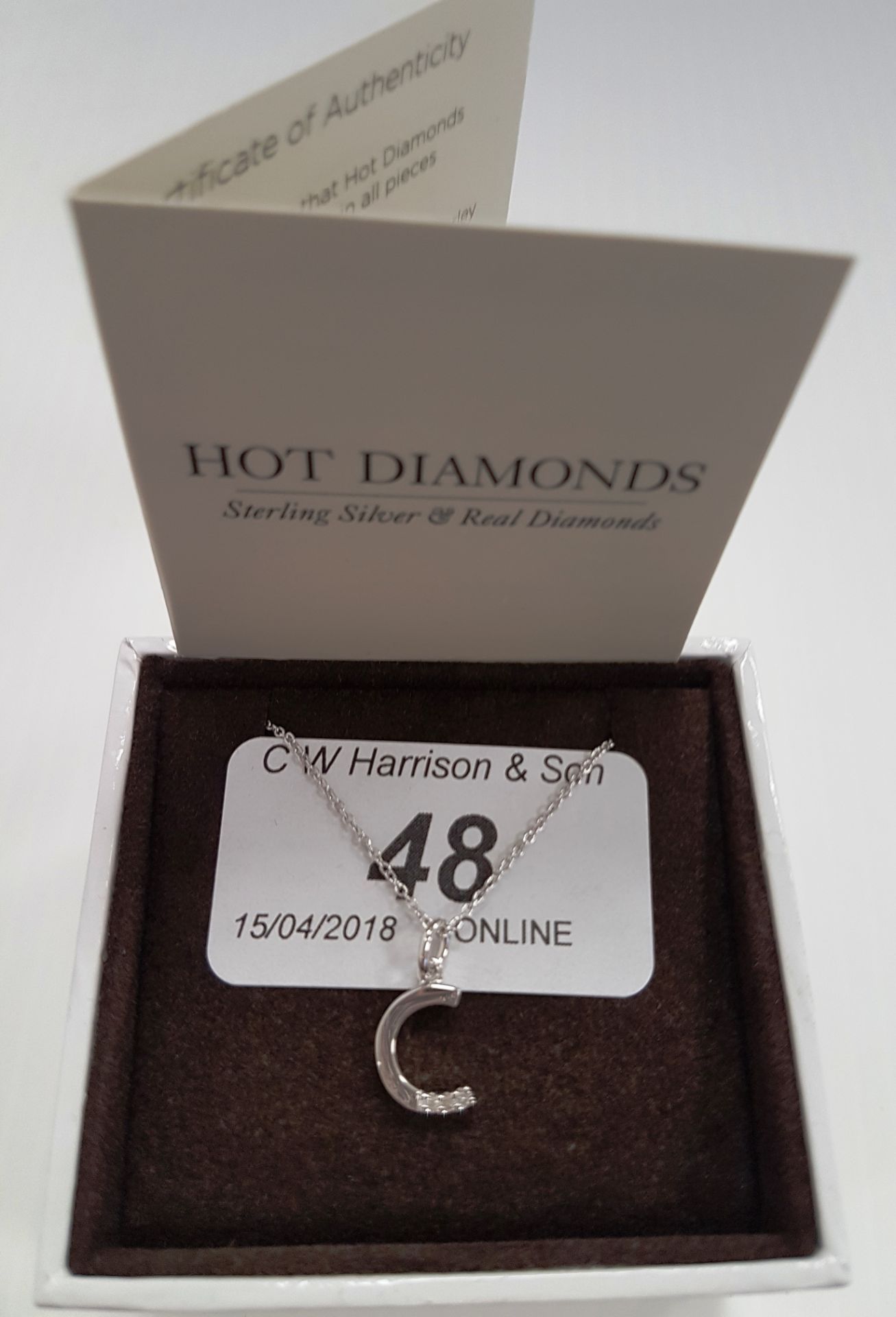 Hot Diamonds sterling silver necklace and letter 'C' pendant with diamond RRP £35 (boxed)