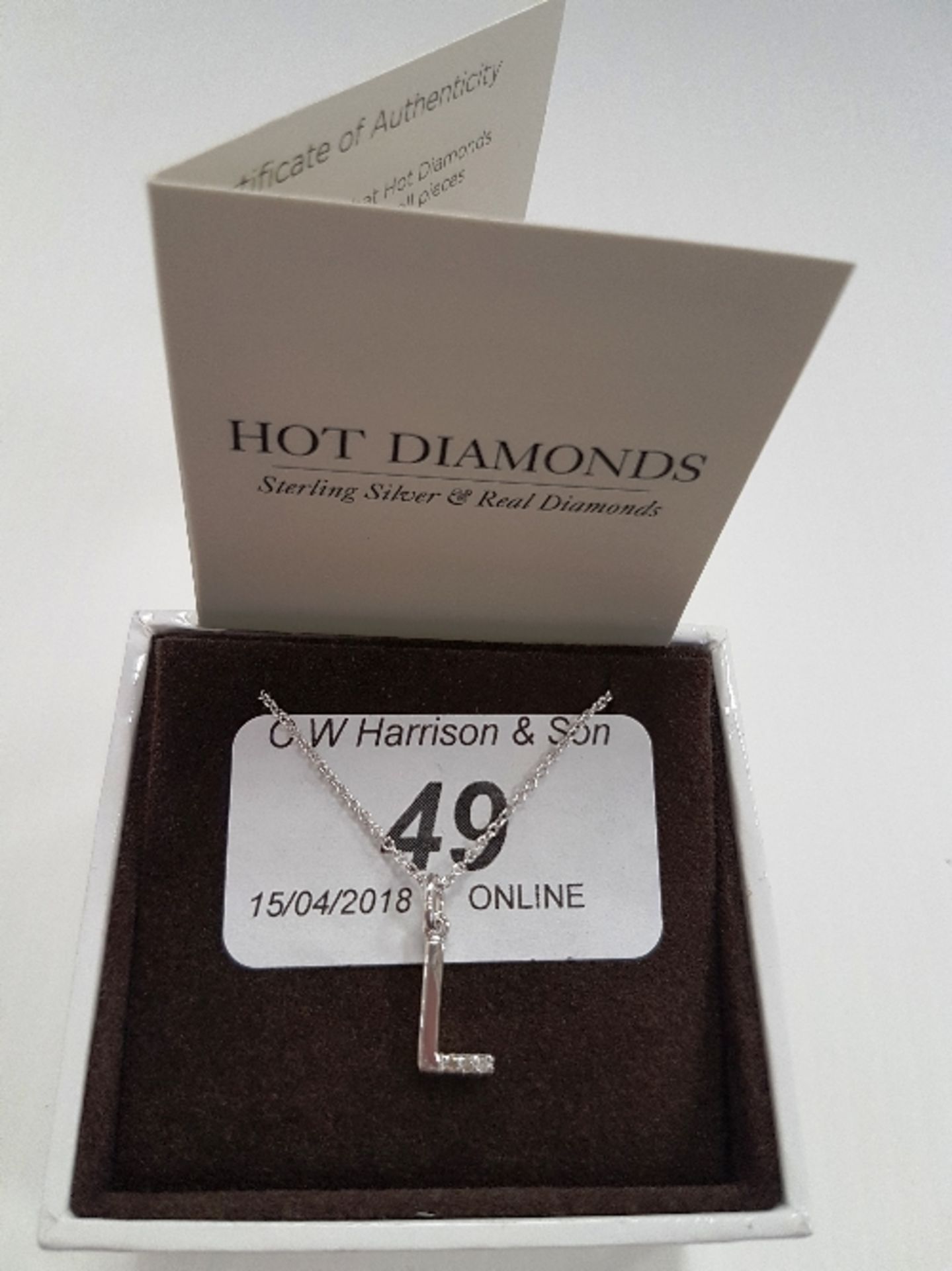 Hot Diamonds sterling silver necklace and letter 'L' pendant with diamond RRP £35 (boxed)