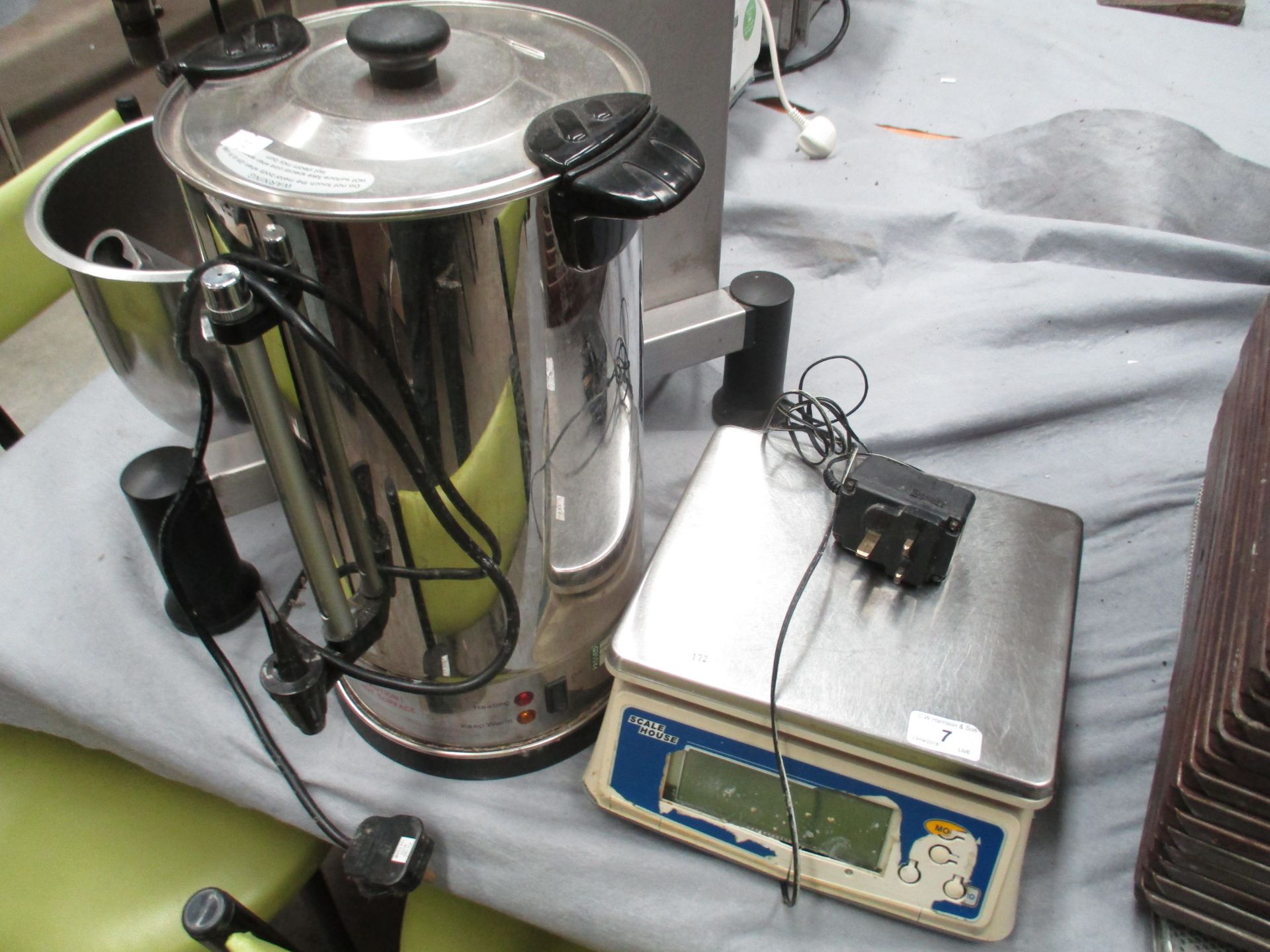 2 x items - Scale House electronic weighing scales and a stainless steel hot water boiler (not