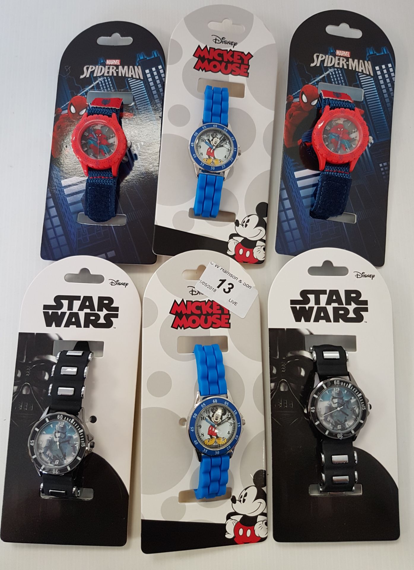 6 x assorted Children's Disney and Marvel watches including The Ultimate Spider-Man,