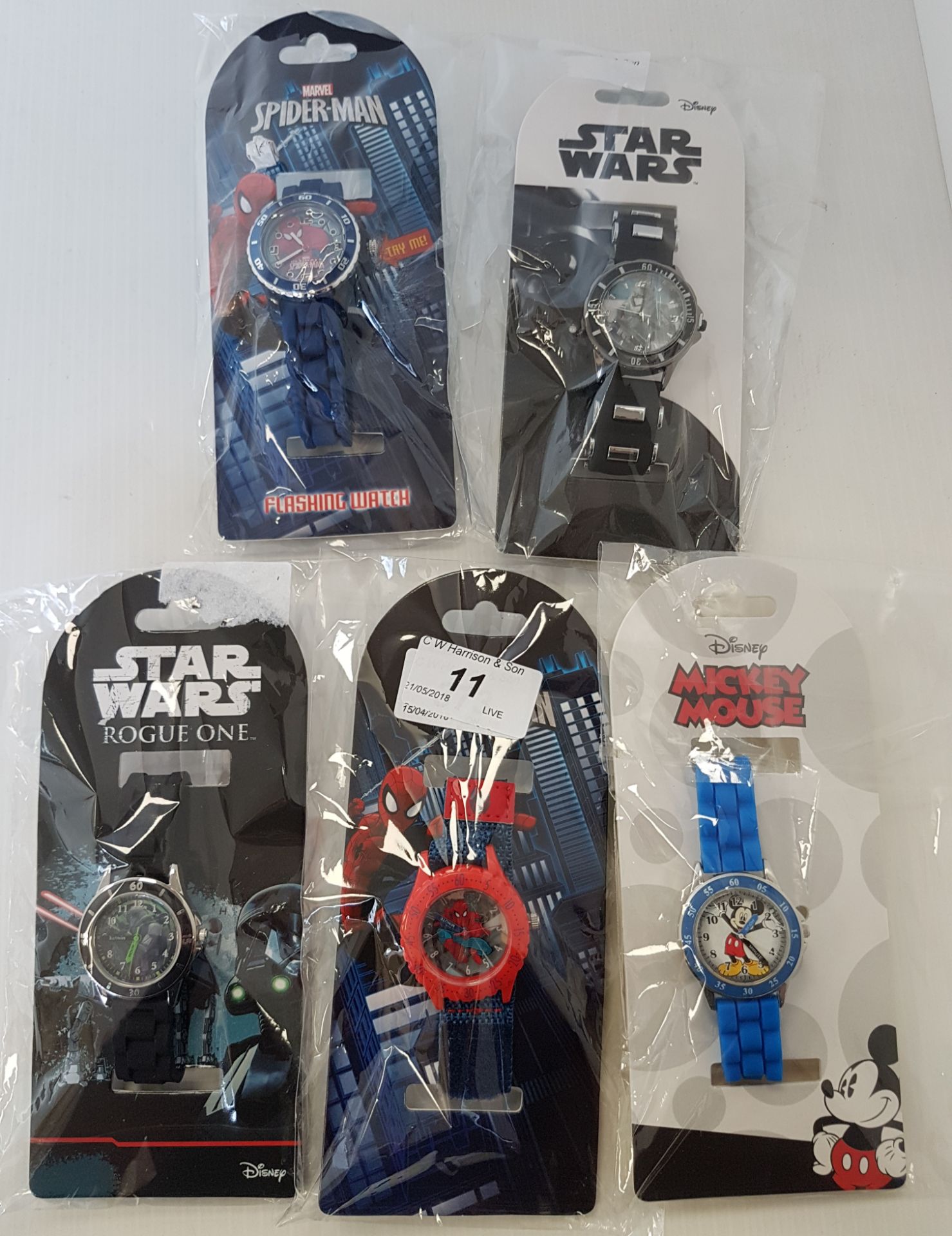 5 x assorted Children's Disney and Marvel watches including The Ultimate Spider-Man,