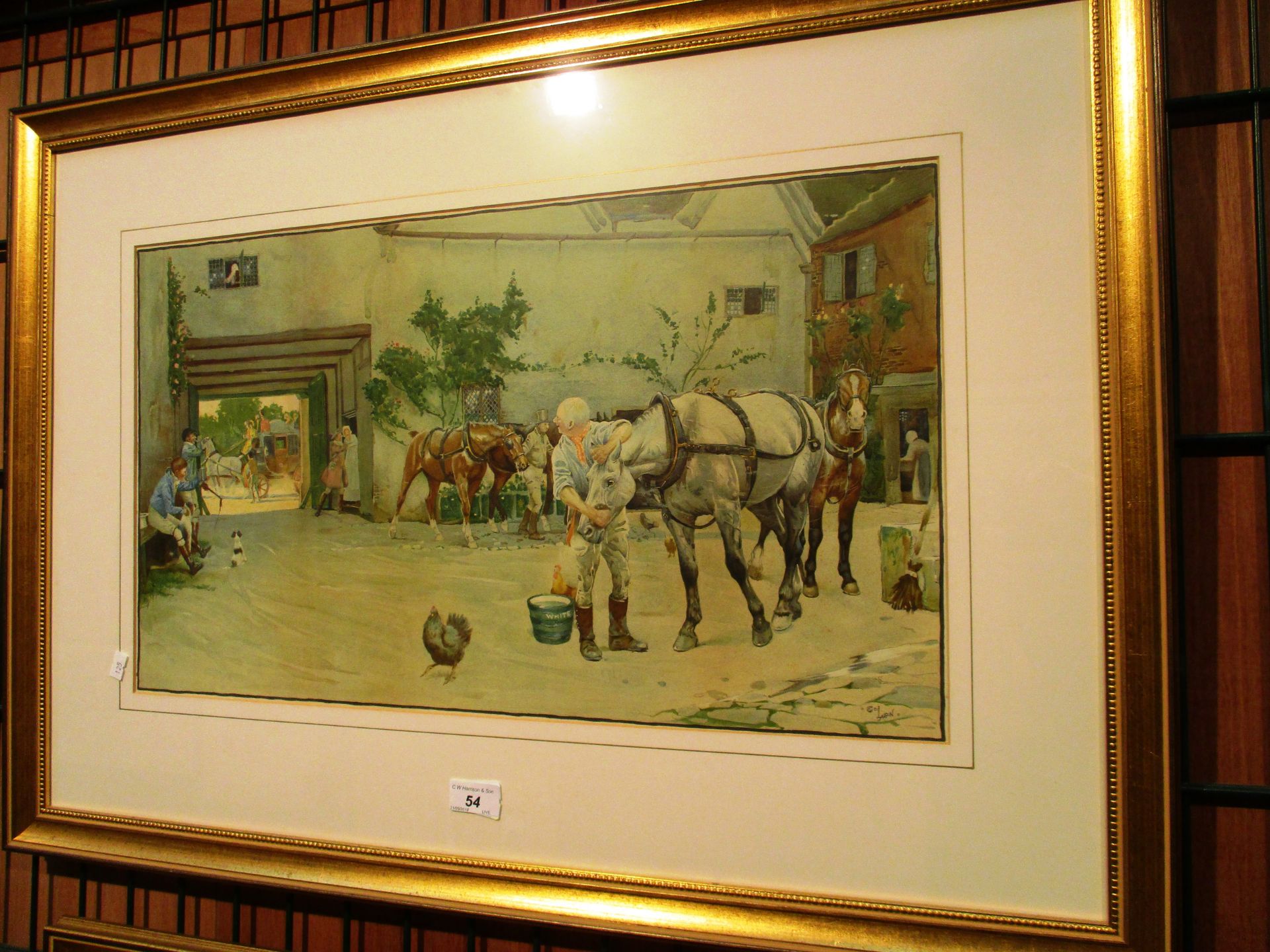 Cecil Aldin - framed print of a coaching inn scene - 34 x 60 cm
