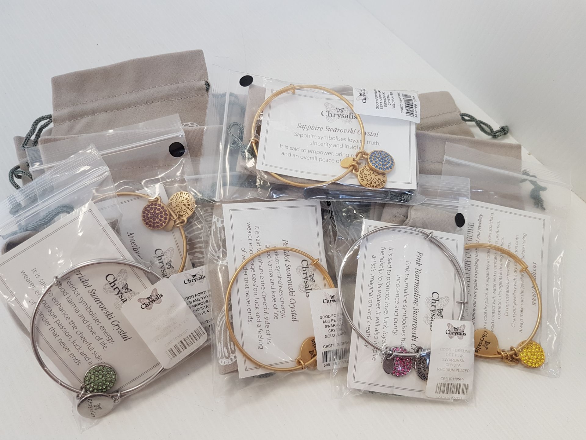 12 x various Chrysalis 'Good Fortune' expandable birthstone bangles with Swarovski crystals (4 x