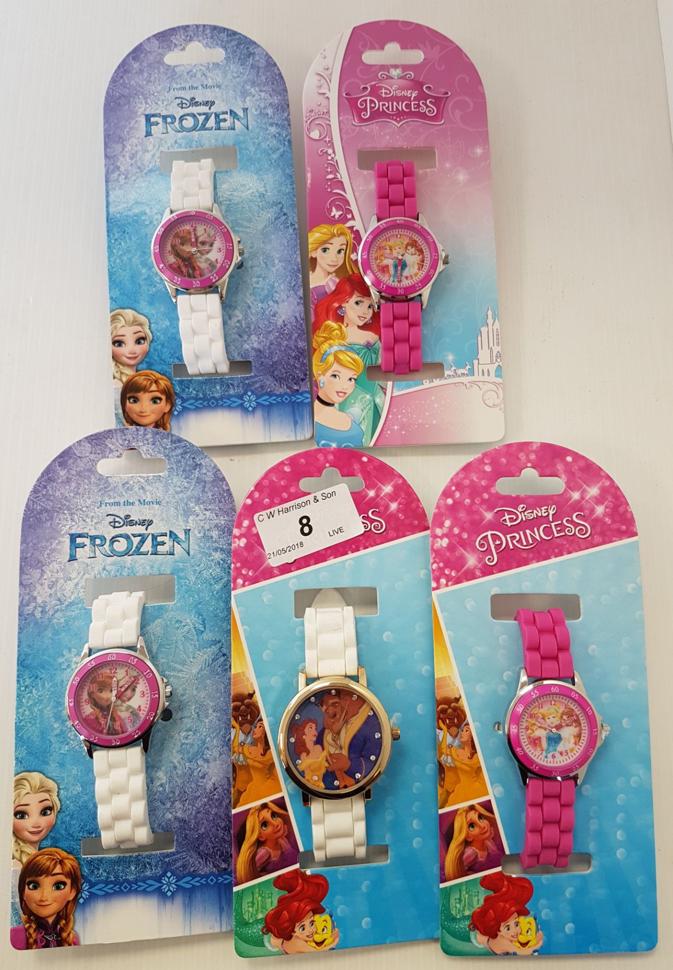 5 x Children's Disney watches including Beauty and The Beast, Frozen,