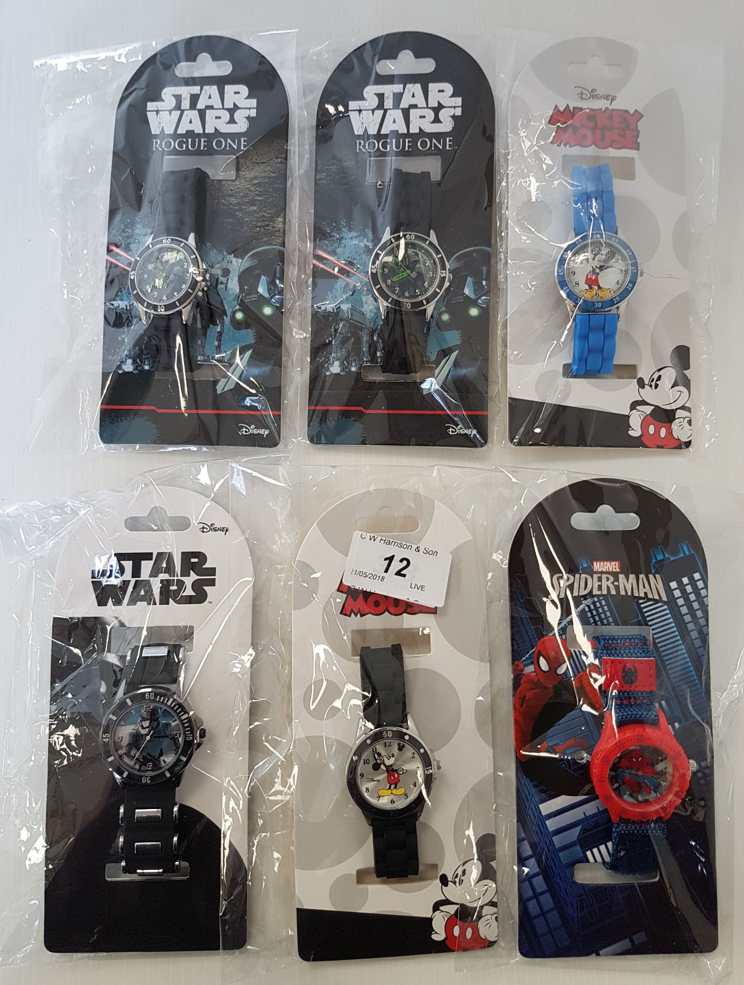 6 x assorted Children's Disney and Marvel watches including The Ultimate Spider-Man,