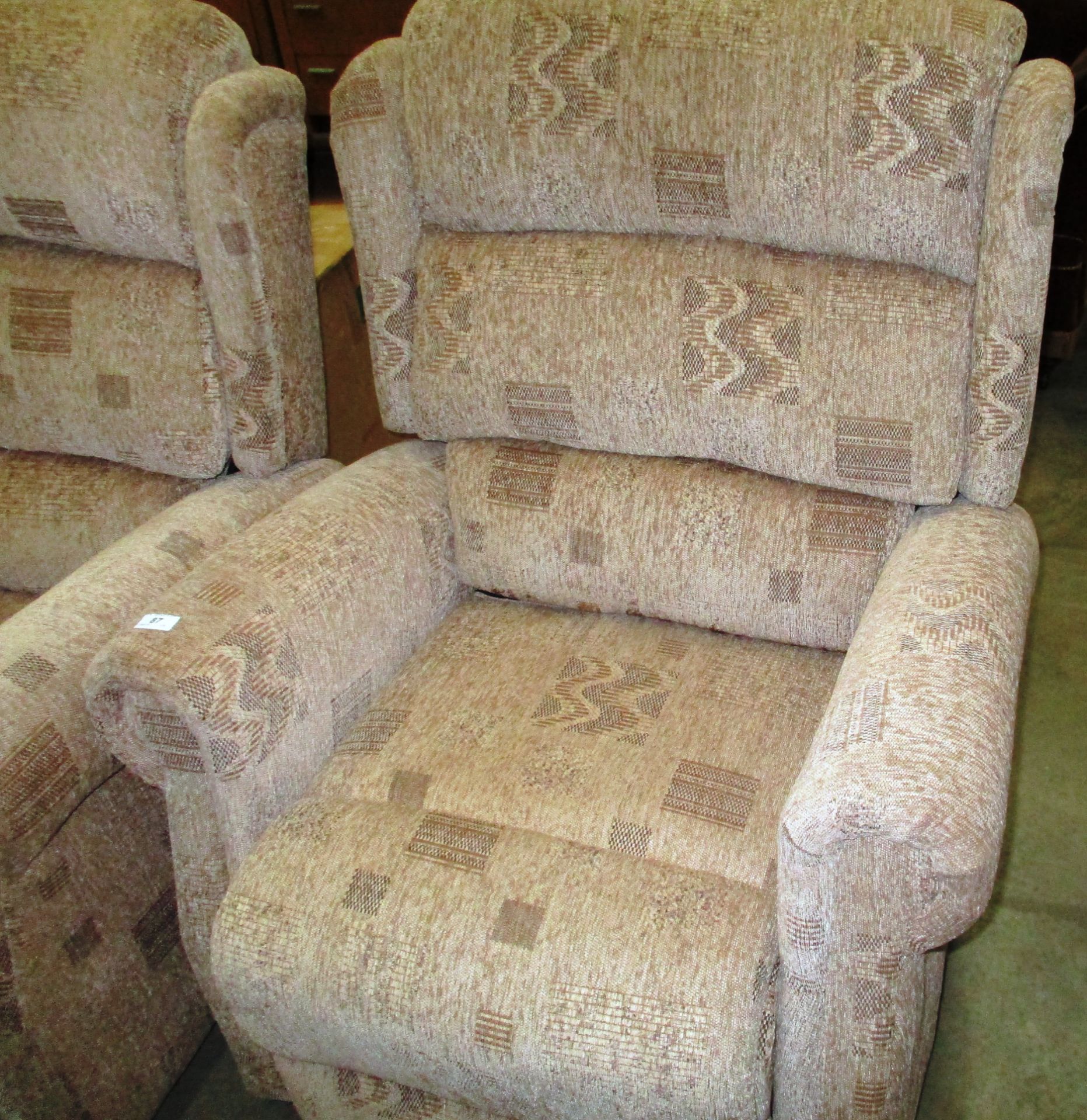 A Birlea brown patterned electric recliner chair - no control unit or leads