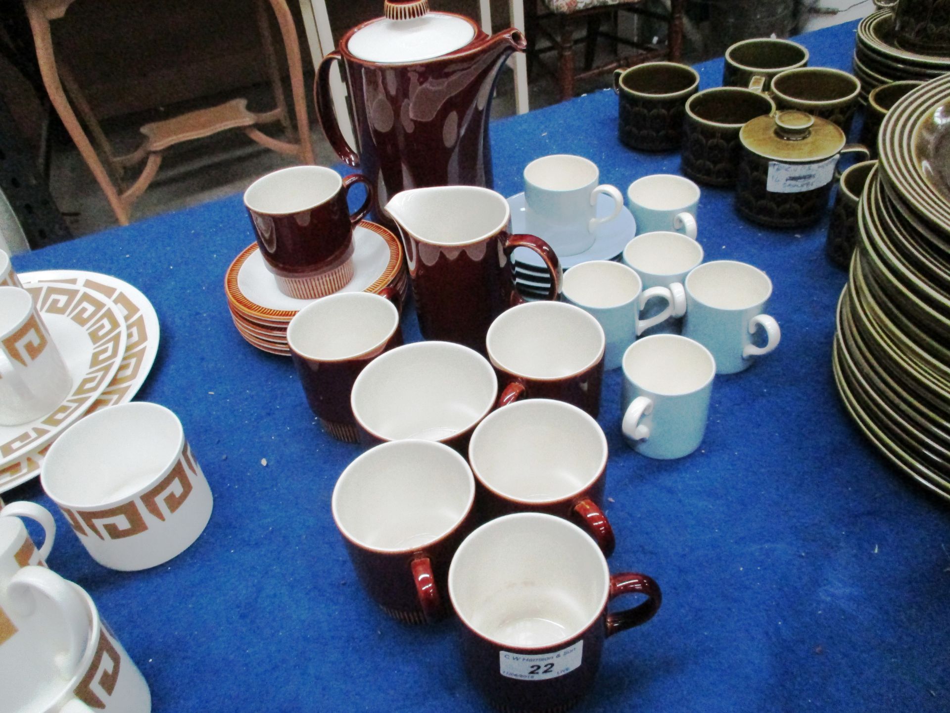 A Poole brown part coffee service and a Wedgwood Summer Sky part coffee service