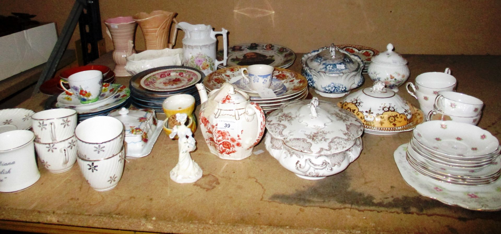 A quantity of pottery and porcelain - vases, trio set, cups, saucers,