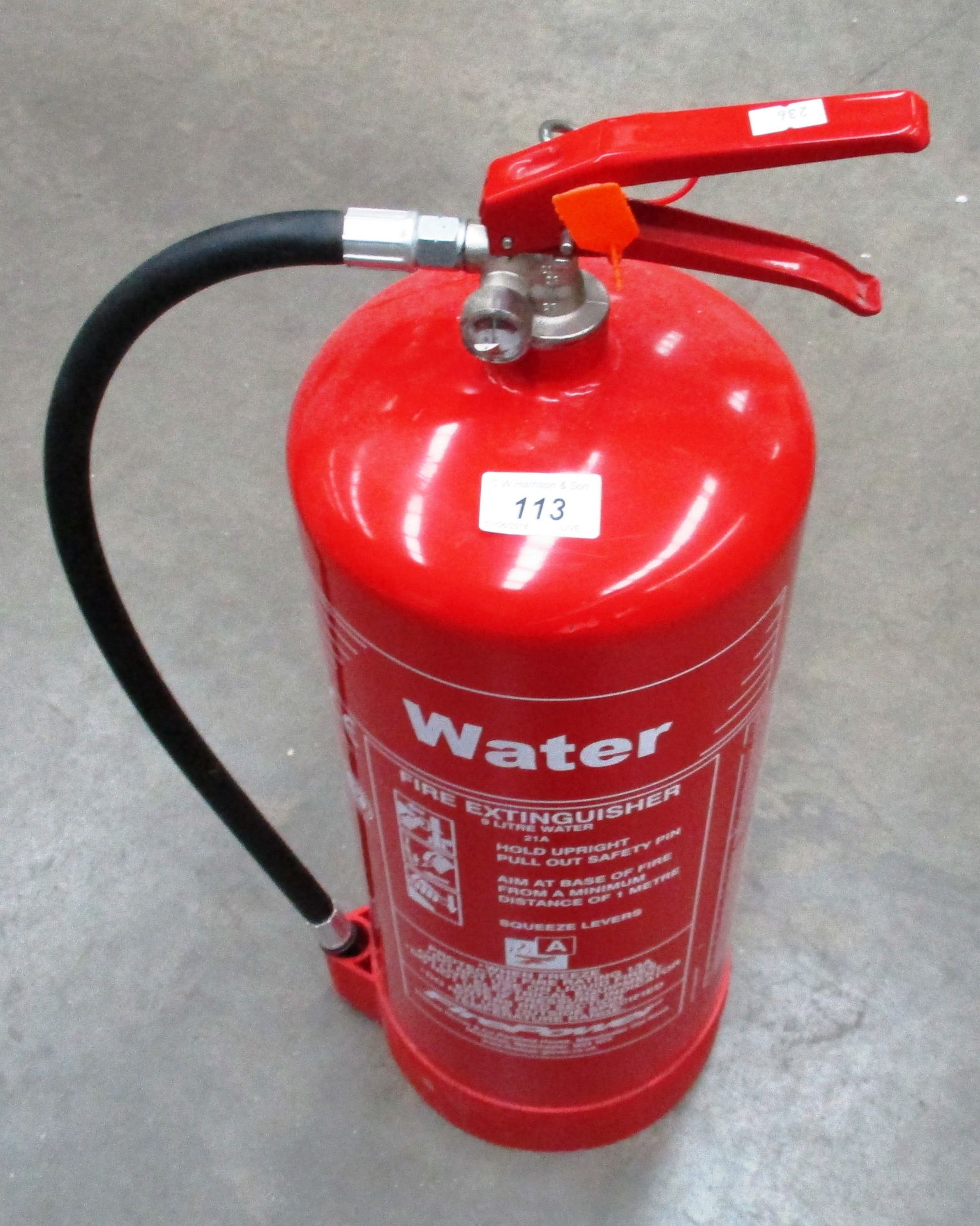 A Firepoint 9litre water type fire extinguisher