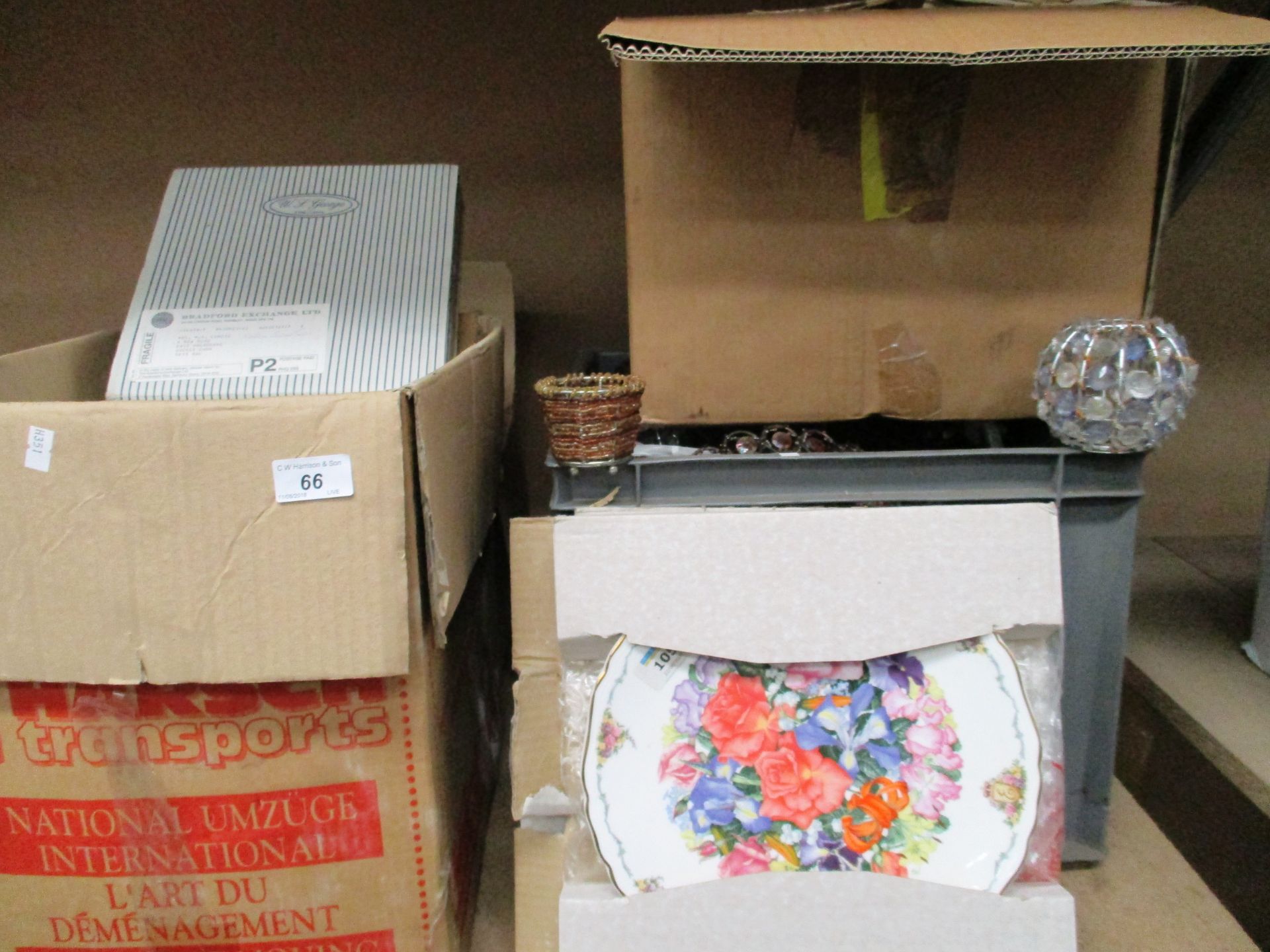 Contents to 4 boxes - collectors plates and collectors plate boxes, decorated metal framed bowls,