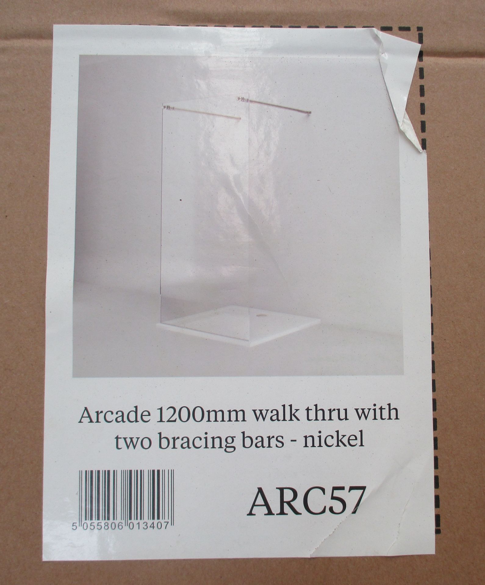 Arcade 1200mm walk-through shower screen with two bracing bars - nickel ref: ARC57