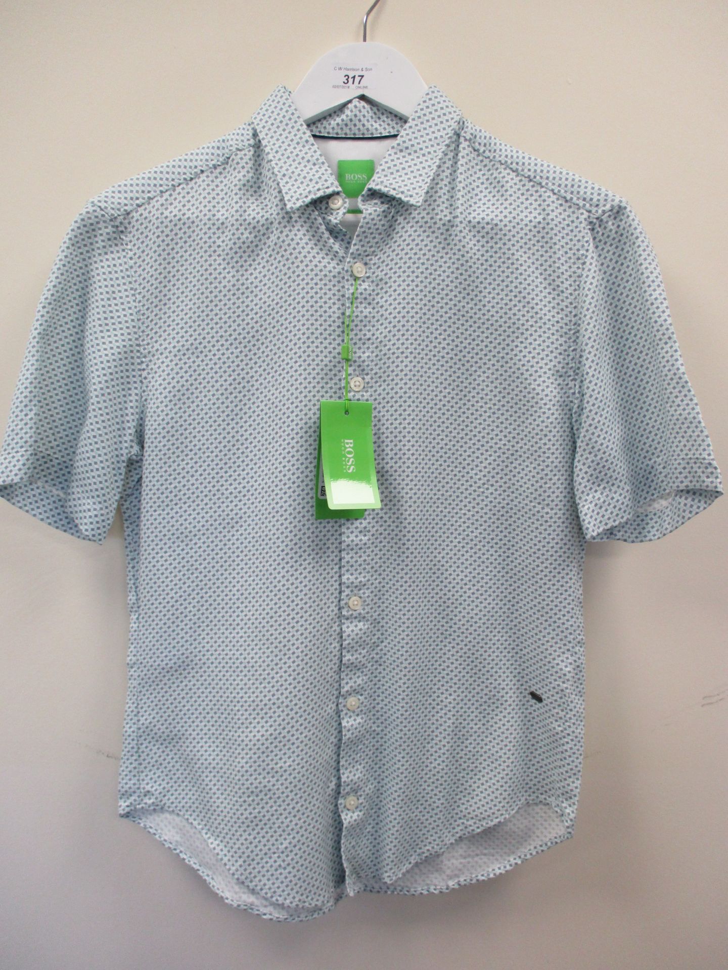 Hugo Boss short sleeve patterned shirt - green and grey - small RRP £90