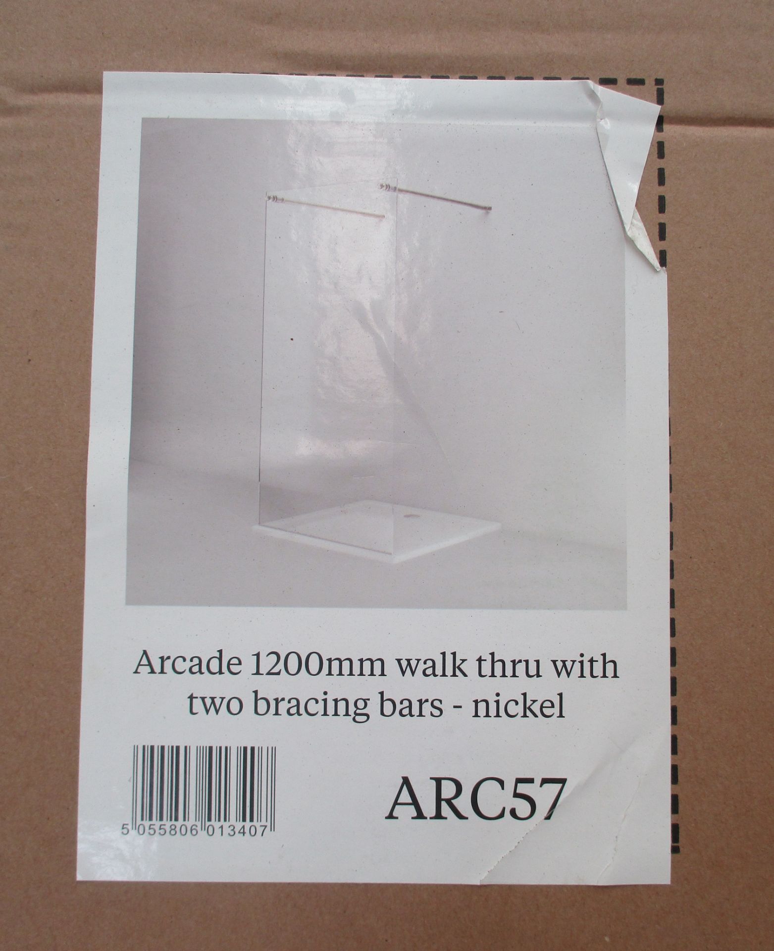 Arcade 1200mm walk-through shower screen with two bracing bars - nickel ref: ARC57