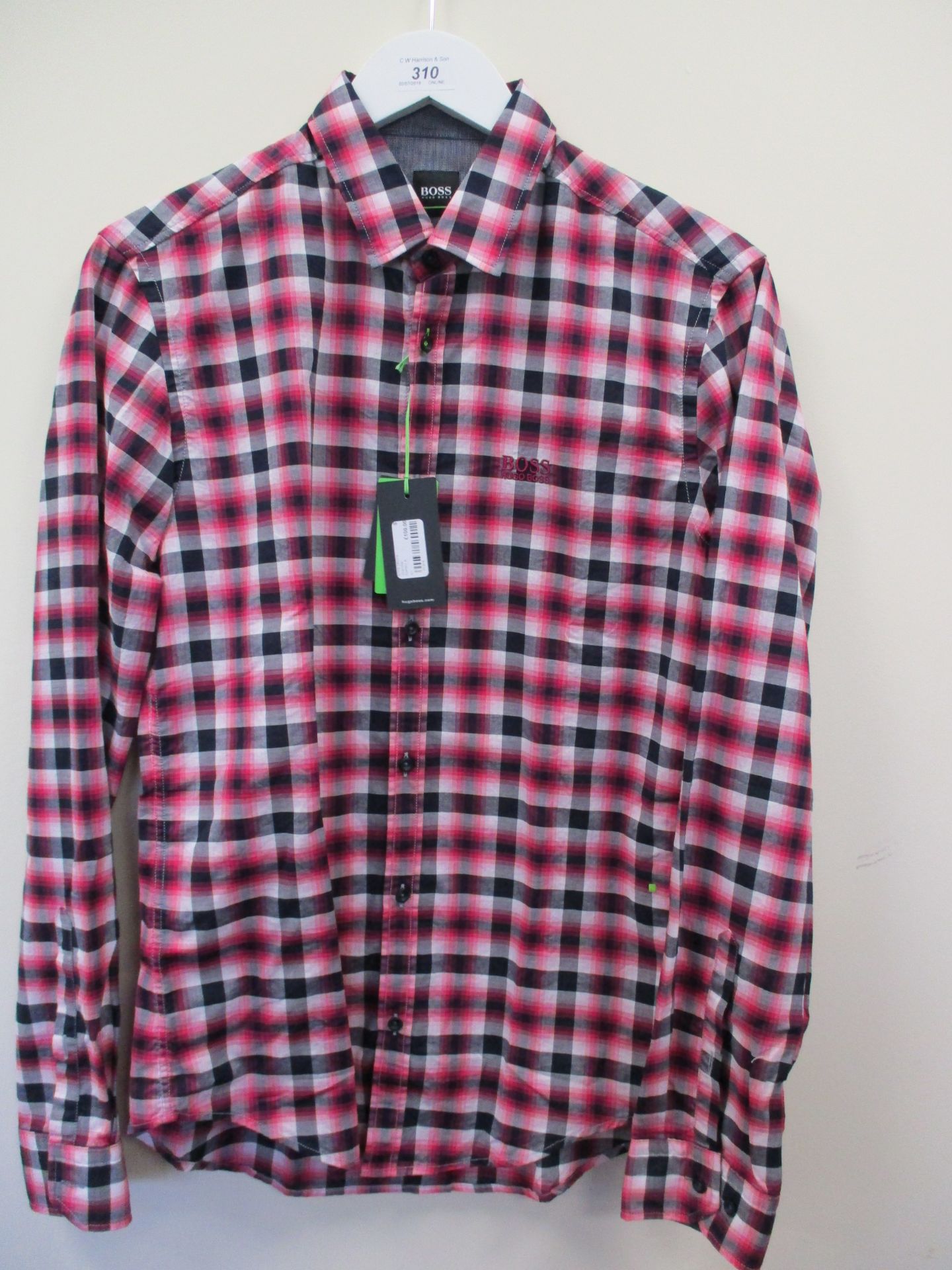 Hugo Boss pin stripe long sleeve shirt - pink check - small RRP £100