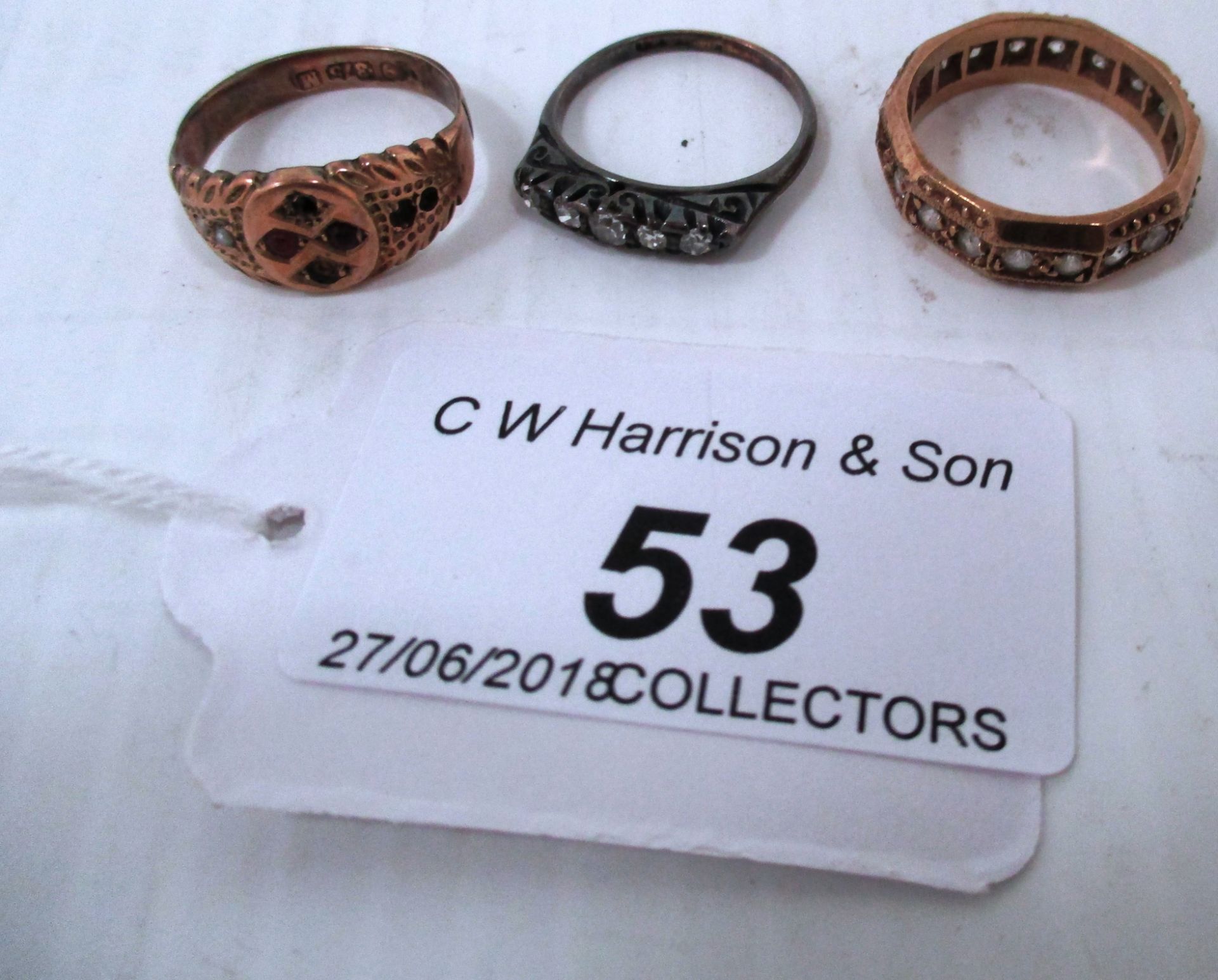 Three 9ct gold rings set with stones [total approximate weight 7.