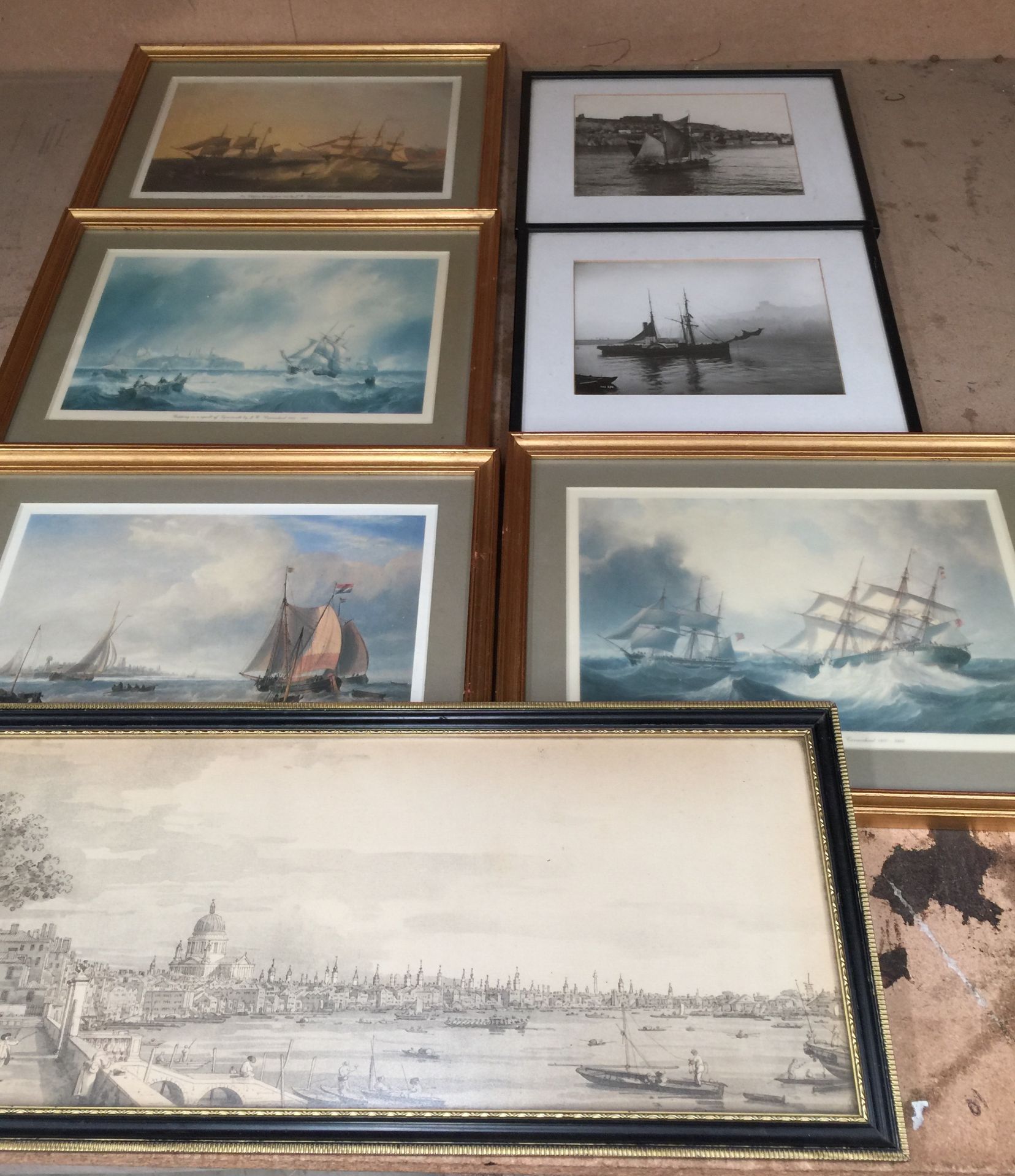 A view of London embankment and six other prints/photo prints of ships and boats