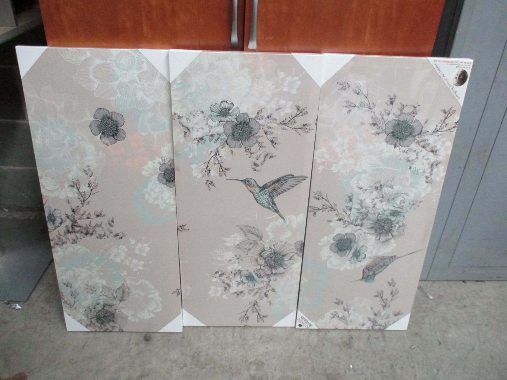 A set of 3 Artistic Britain canvas prints of flowers and birds [each section 38 x 39 cm]