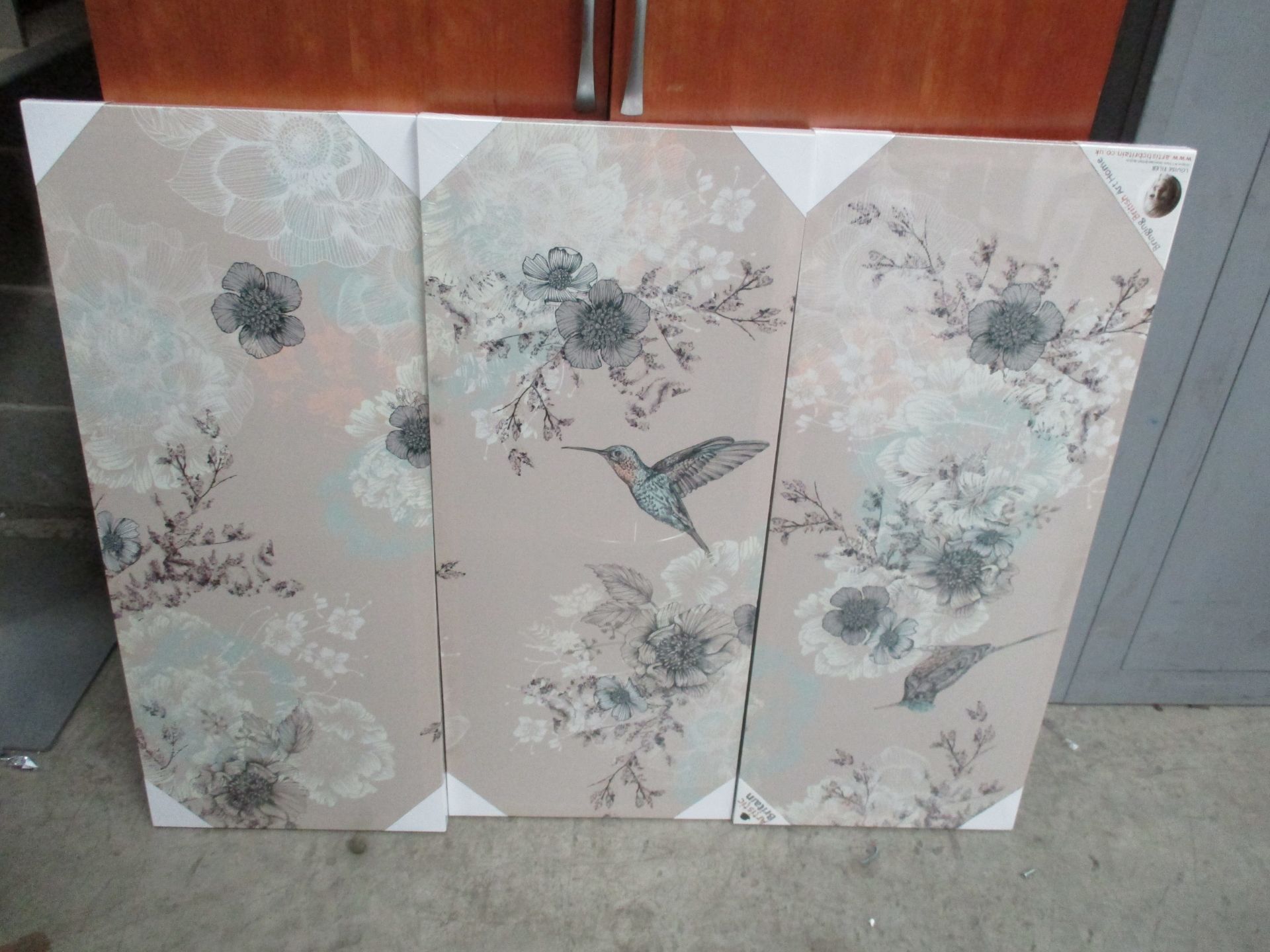 A set of 3 Artistic Britain canvas prints of flowers and birds [each section 38 x 39 cm]