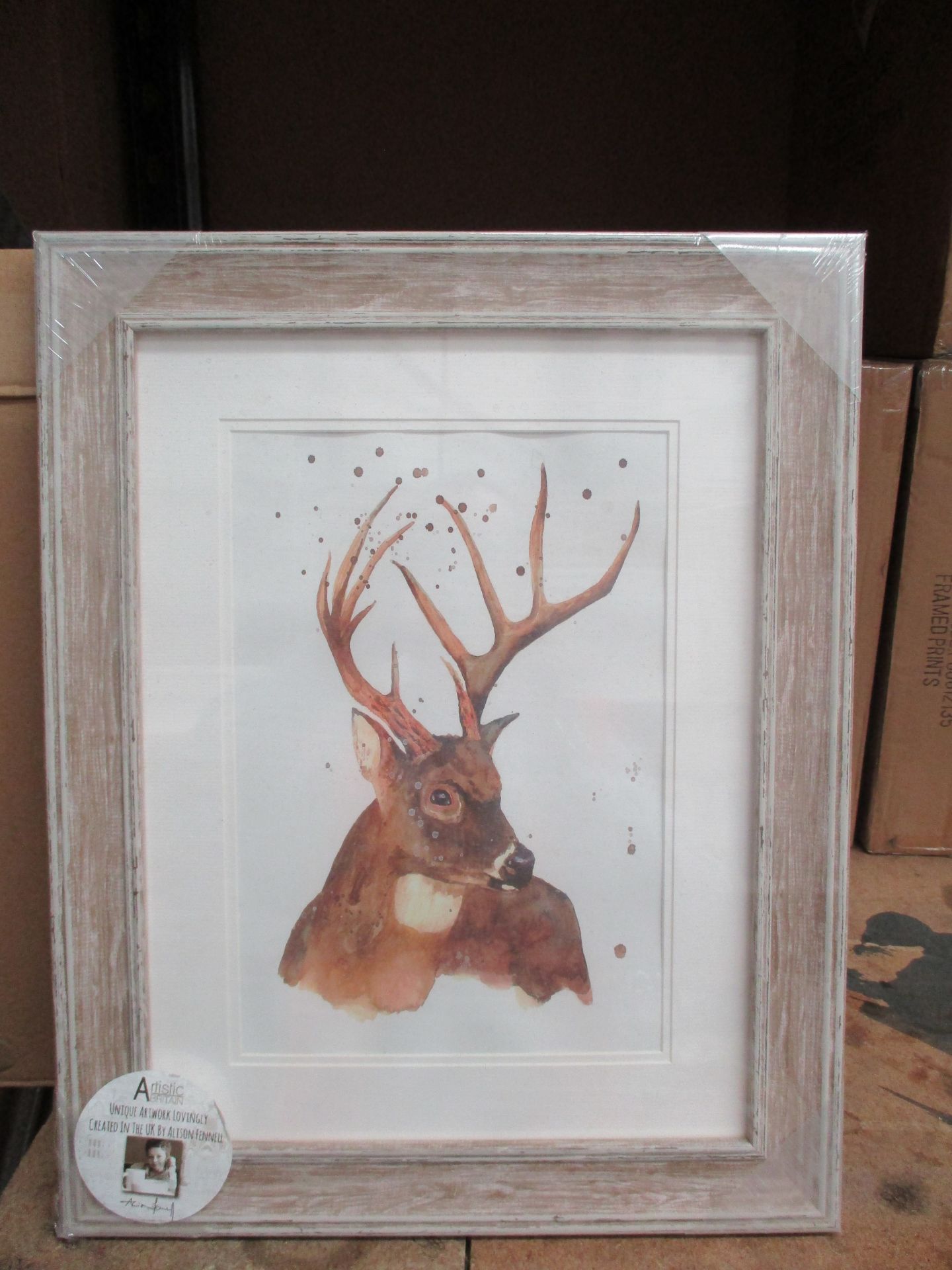 6 x Artistic Britain framed prints of a Stag [1 outer box] by Alison Fennell - 30 x 20 cm