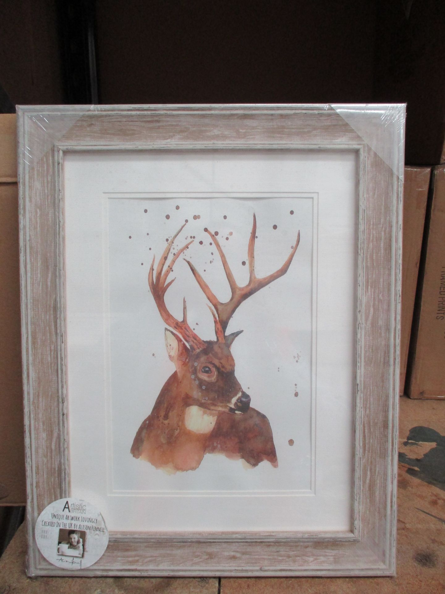 6 x Artistic Britain framed prints of a Stag [1 outer box] by Alison Fennell - 30 x 20 cm