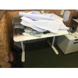 White framed adjustable office desk